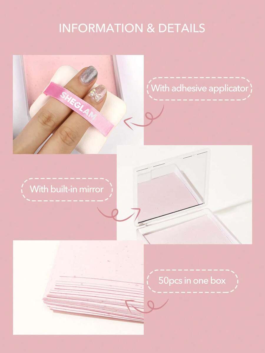 sheglam mattifying blot papers with puff and mirror pink