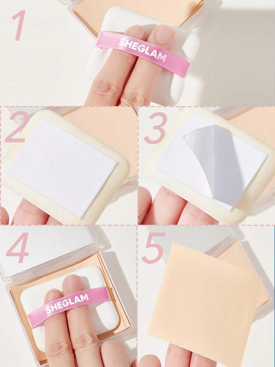 sheglam mattifying blot papers with puff and mirror pink