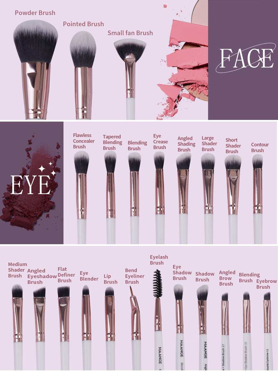 SheIn Mang Professional Makeup Brush Set 20 Pieces - White