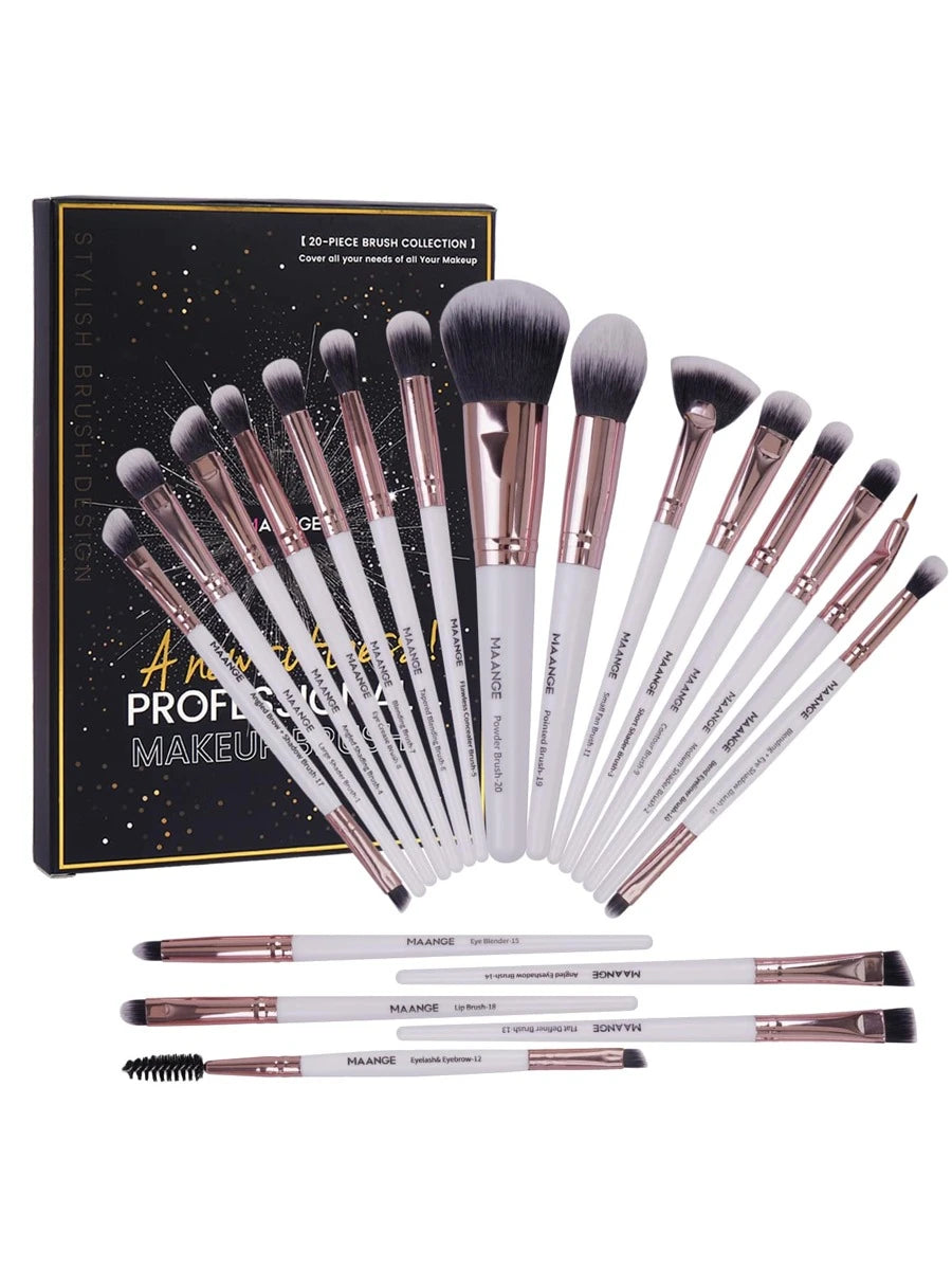 SheIn Mang Professional Makeup Brush Set 20 Pieces - White
