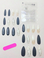 Shein 24 pieces of flame-themed stiletto nails with a white letter design