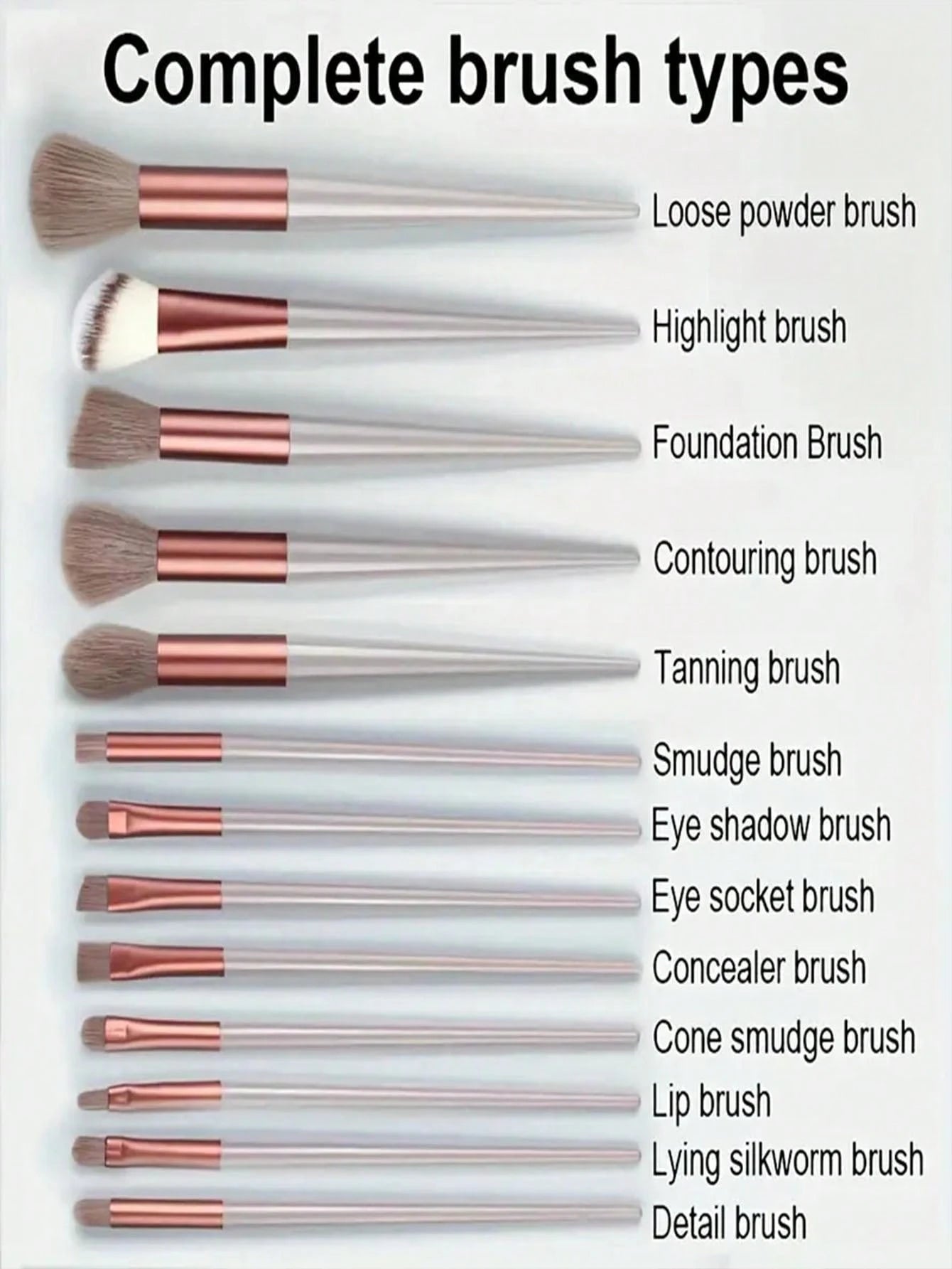 Shein 13pcs brown Makeup Brushes with bag