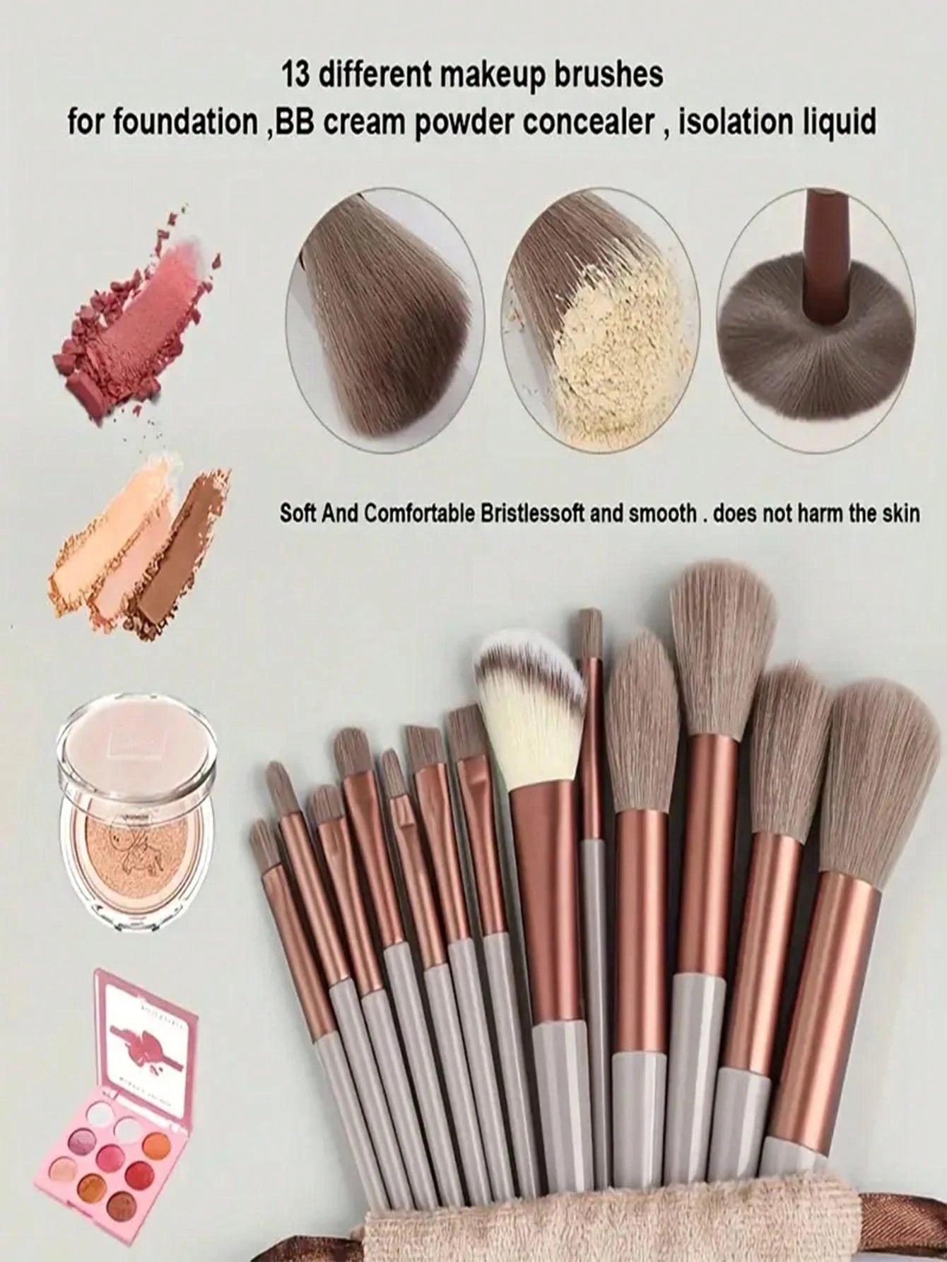Shein 13pcs brown Makeup Brushes with bag
