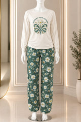 Daisy Floral Winter Pajama Set with Green Printed Pants