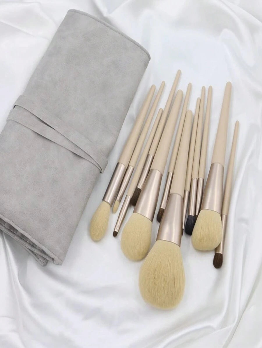12pcs makeup brush set with storage bag pink from SHEIN