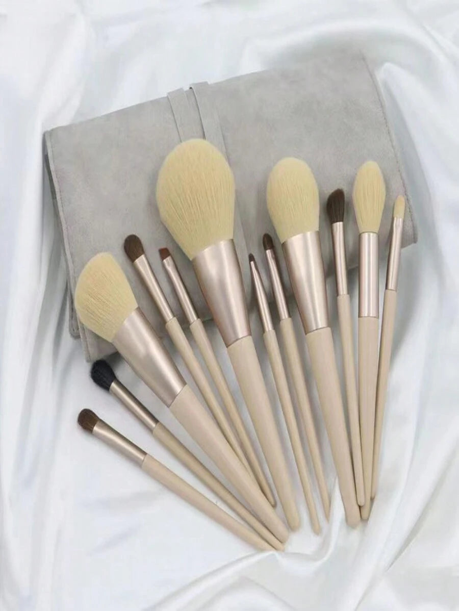 12pcs makeup brush set with storage bag pink from SHEIN