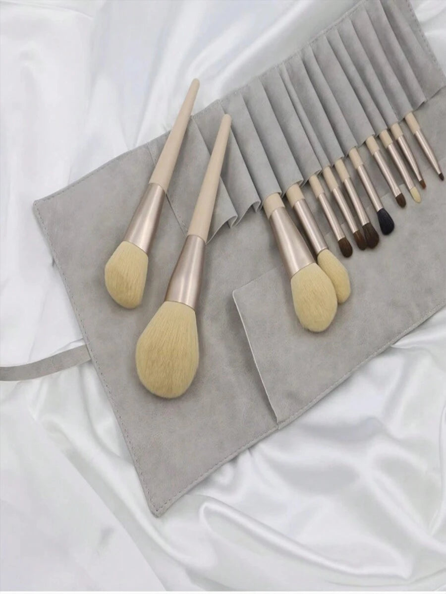 12pcs makeup brush set with storage bag pink from SHEIN