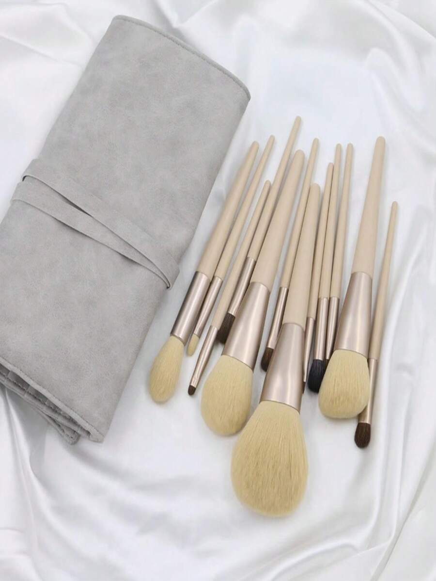 12pcs makeup brush set with storage bag pink from SHEIN
