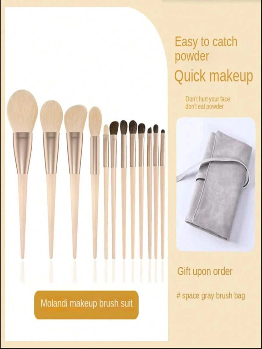 12pcs makeup brush set with storage bag pink from SHEIN