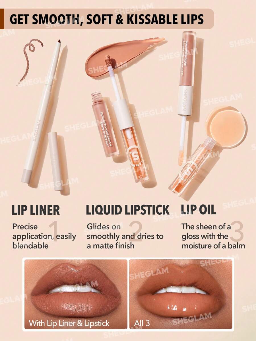 Sheglam 3 in 1 Lip Kit - Soft 90 s Glam and Moody Taupe Lip Liner