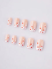 Shein White Nails with Red Hearts 24 Pcs