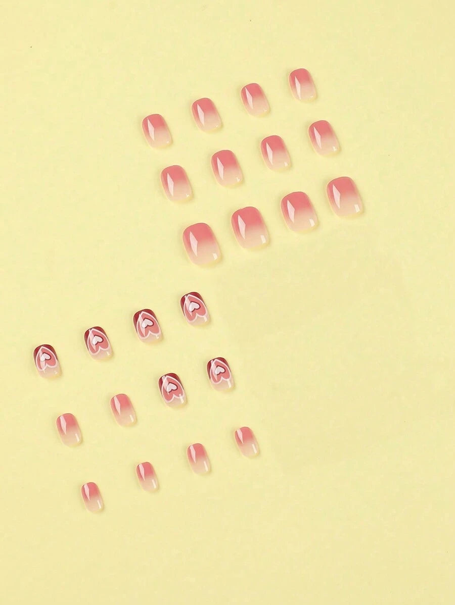 Shein Pink Nail Art with Heart Pattern 24 Pieces