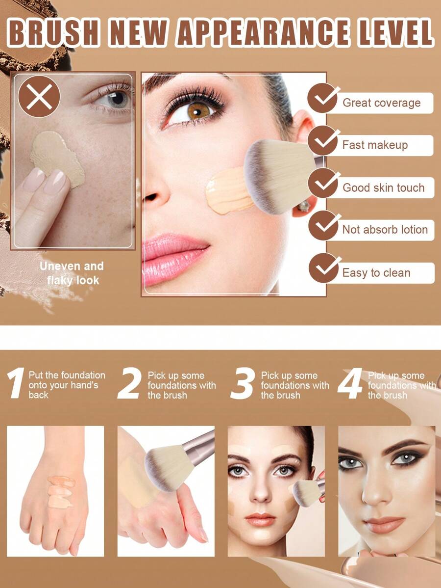 SheIn Maange Professional Makeup Brush Set 20 Pieces - Beige