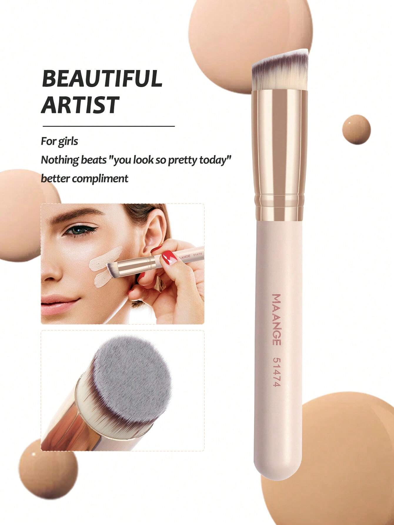 Maange 10Pcs Makeup Brush Set Beige With Bag