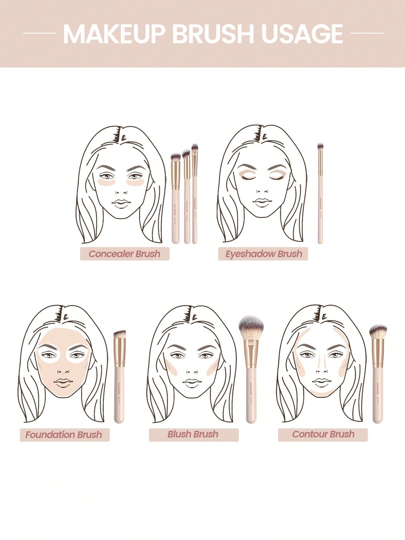 Maange 10Pcs Makeup Brush Set Beige With Bag