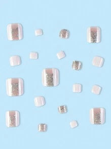 Shein Glitter White Toenails 24 Pieces