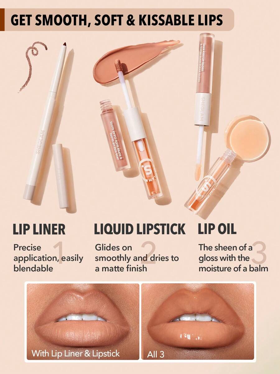 Sheglam Soft 90 s Glam 3 in 1 Lip Liner And Lip Duo Pouty Nude