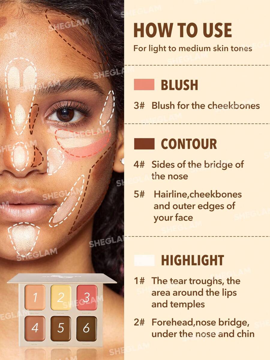 Sheglam Stereo Face Creamy Contour Palette 6 shades French Girl