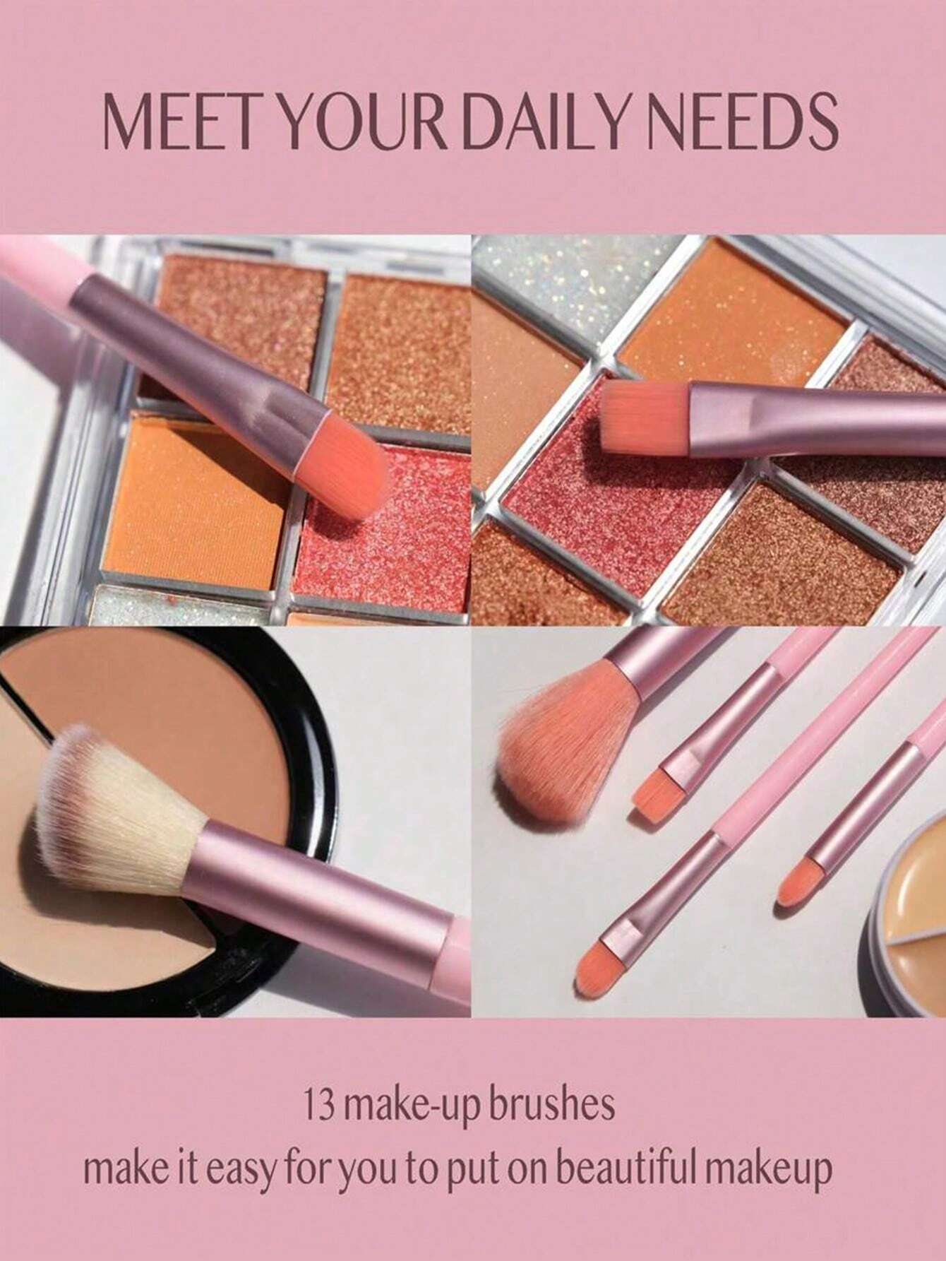 Shein Makeup Brush Set Pink 13pcs +sponge