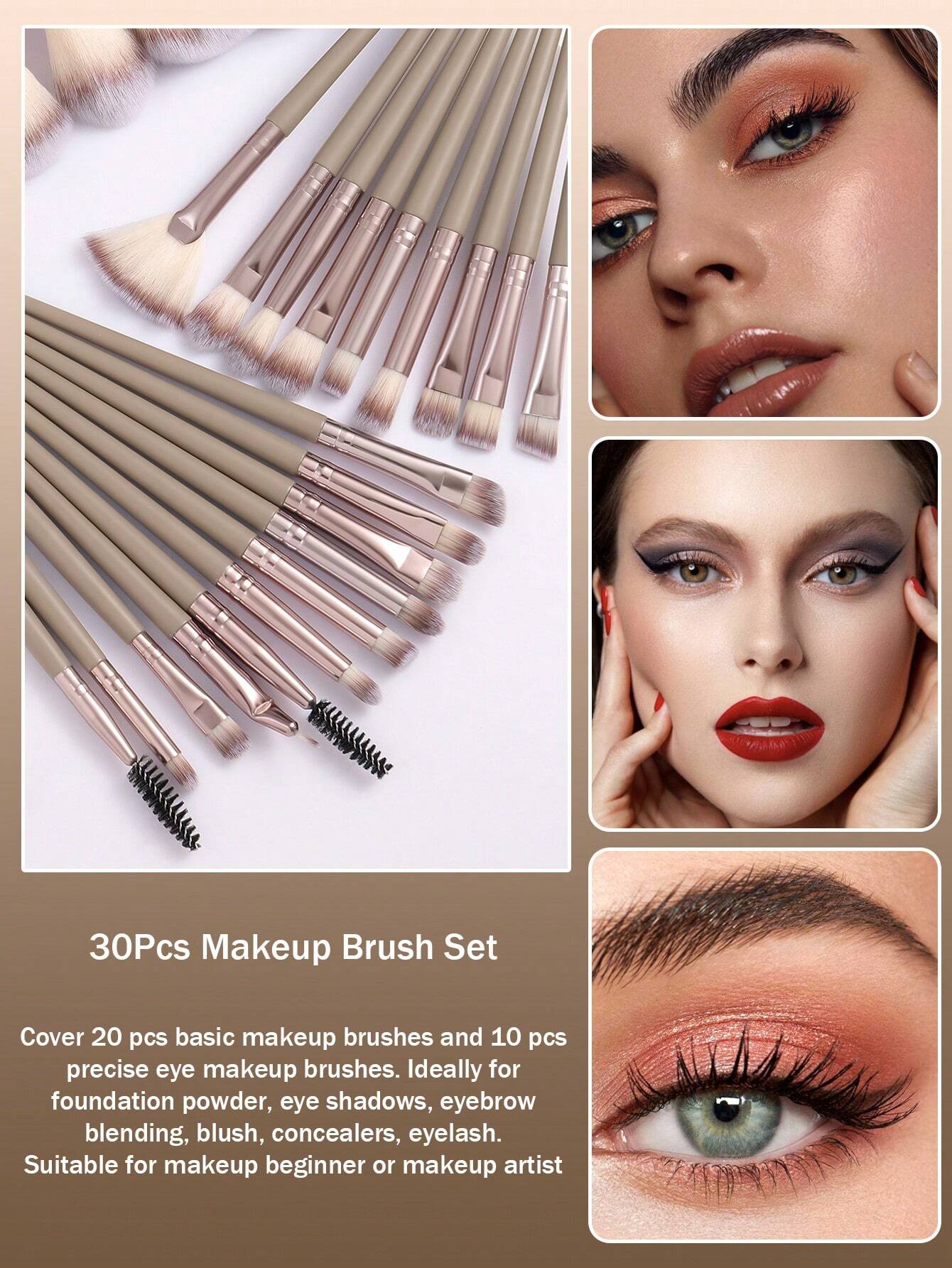 Shein 20 pcs Champagne Gold Makeup Brush Set
