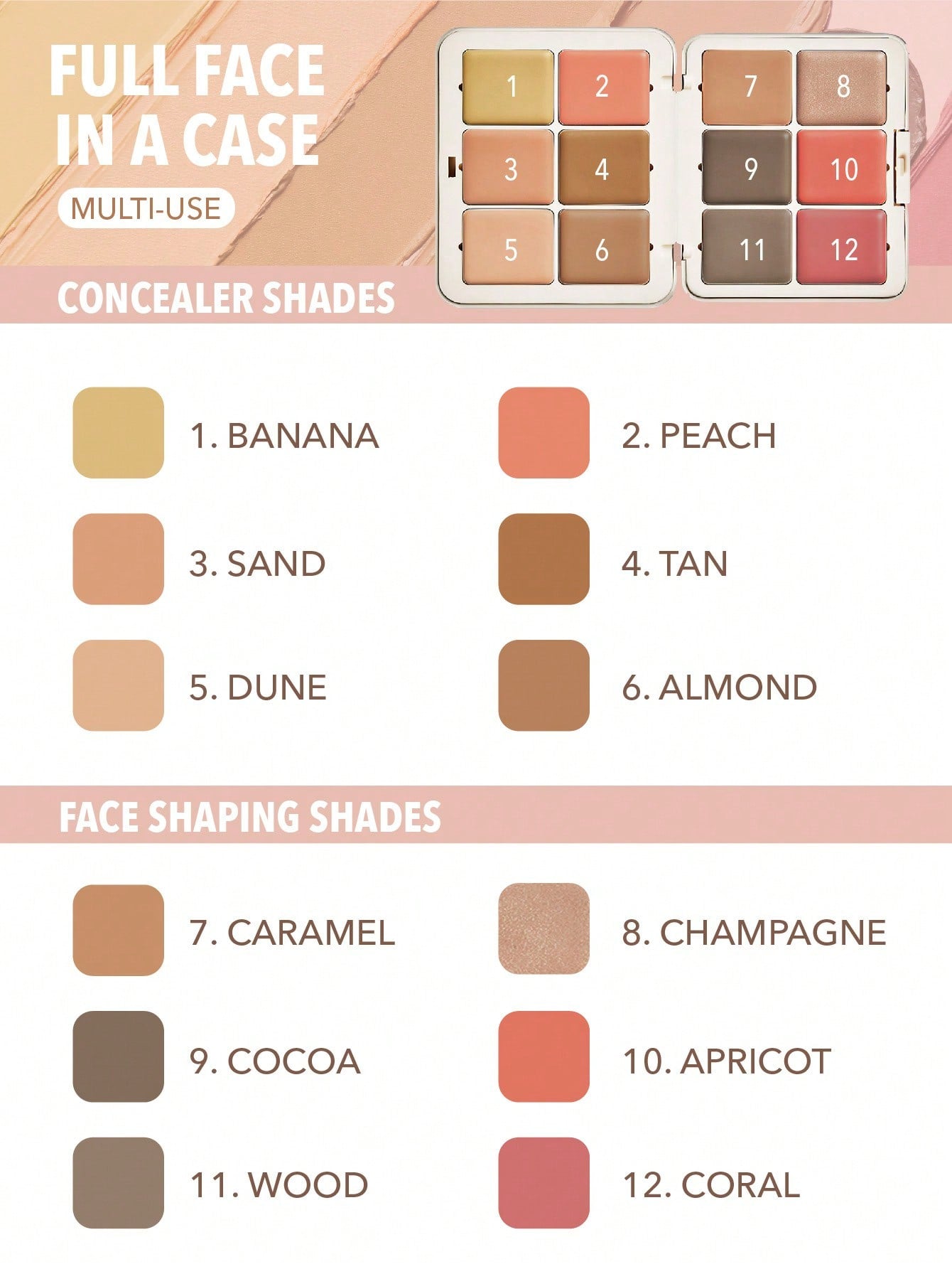 باليت SHEGLAM All About That Face متعددة الاستعمالات للوجه - درجة فانيليا سكالبت 12 لونًا