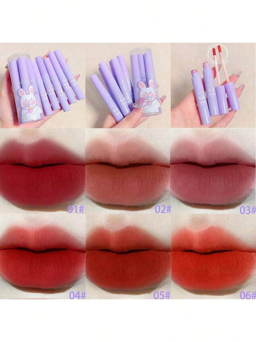 SheIn Rabbit Print Lip Gloss Kit 6Pcs Long-Lasting Matte Liquid Lipstick
