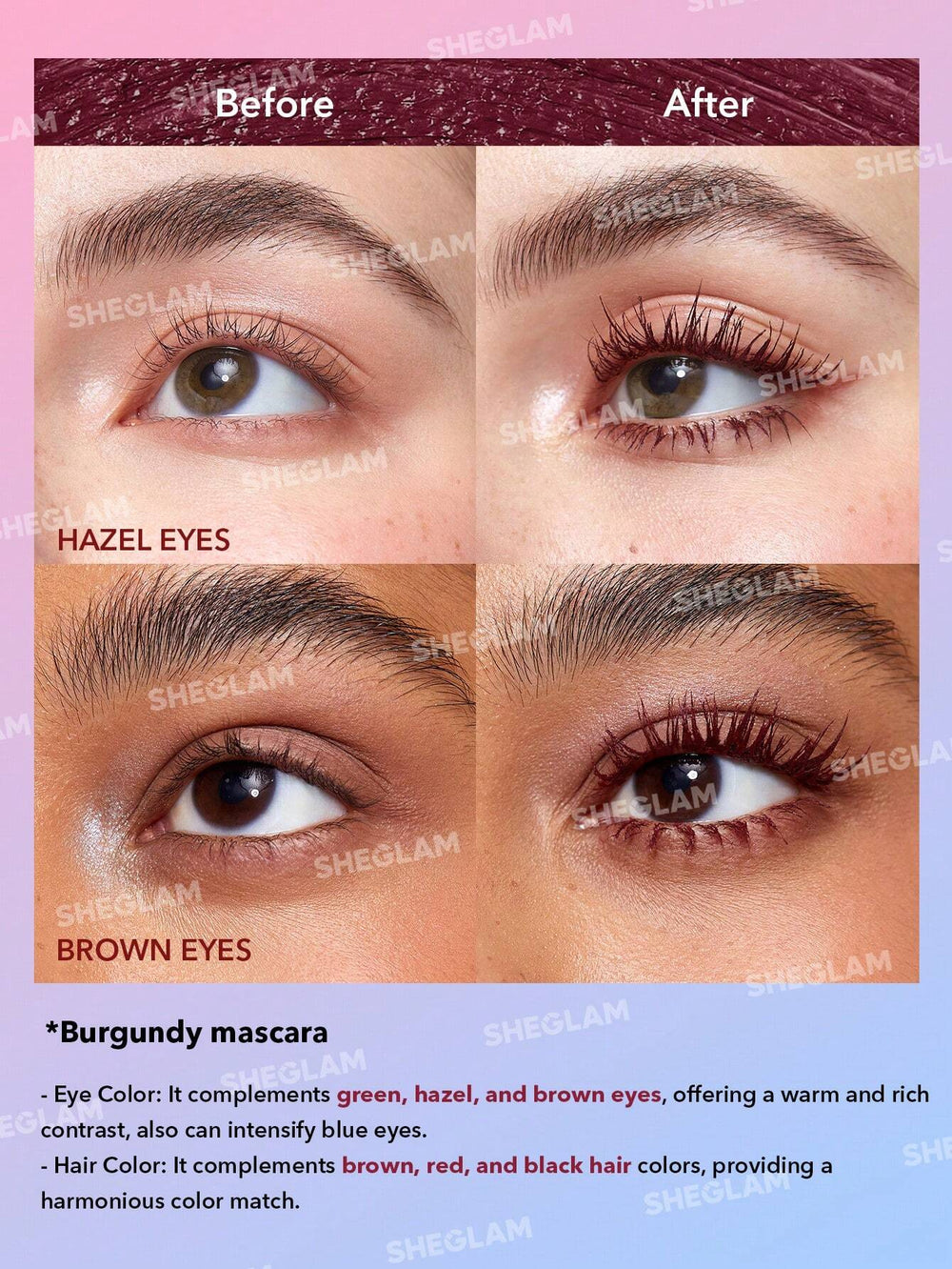 Sheglam All-In-One Volume and Length Mascara-waterproof brugundy