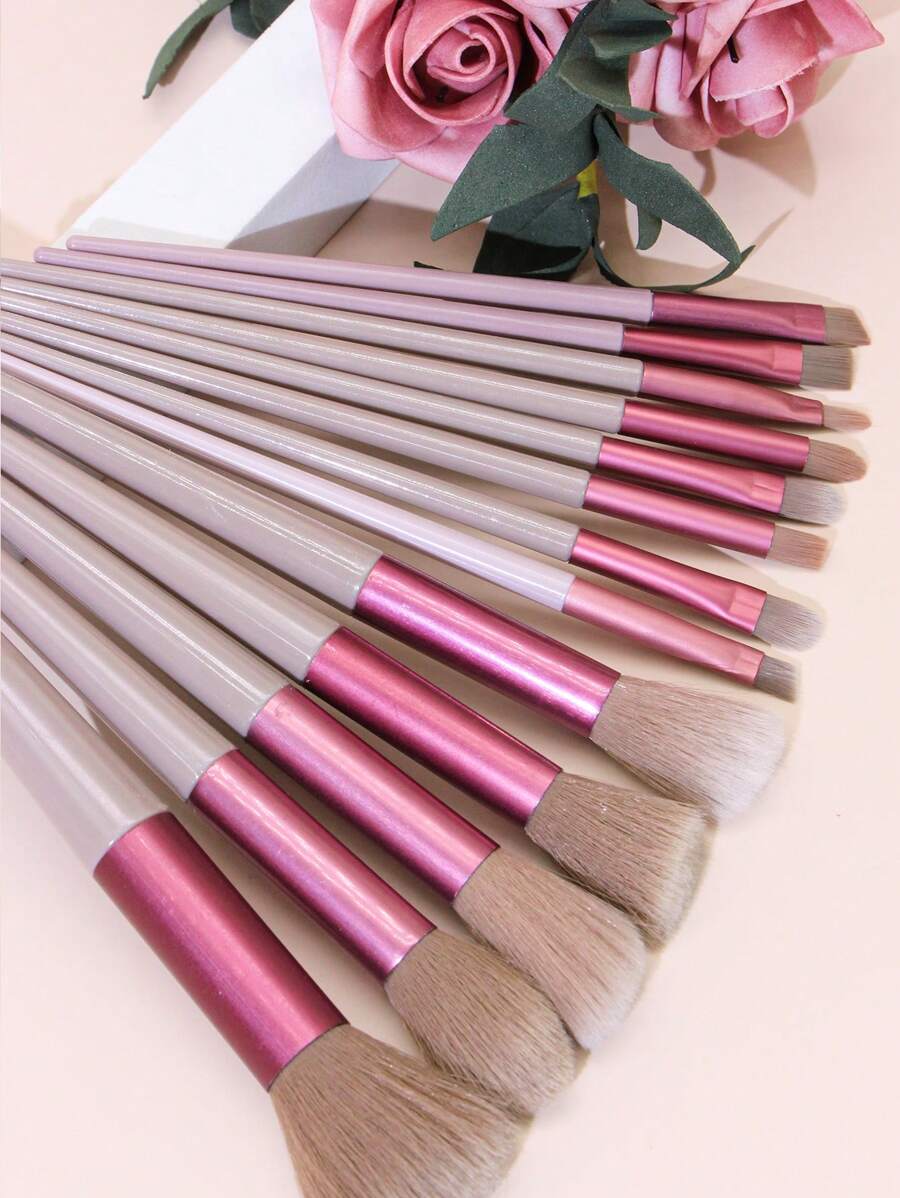 SheIn New 13 Piece Makeup Brush Set Includes 3 Pieces Makeup Sponges and 3 Pieces Pink Powder