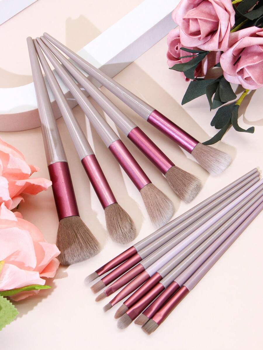 SheIn New 13 Piece Makeup Brush Set Includes 3 Pieces Makeup Sponges and 3 Pieces Pink Powder