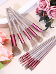 SheIn New 13 Piece Makeup Brush Set Includes 3 Pieces Makeup Sponges and 3 Pieces Pink Powder