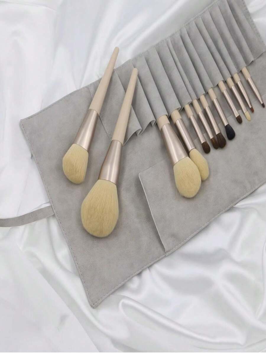 12pcs makeup brush set with storage bag pink from SHEIN