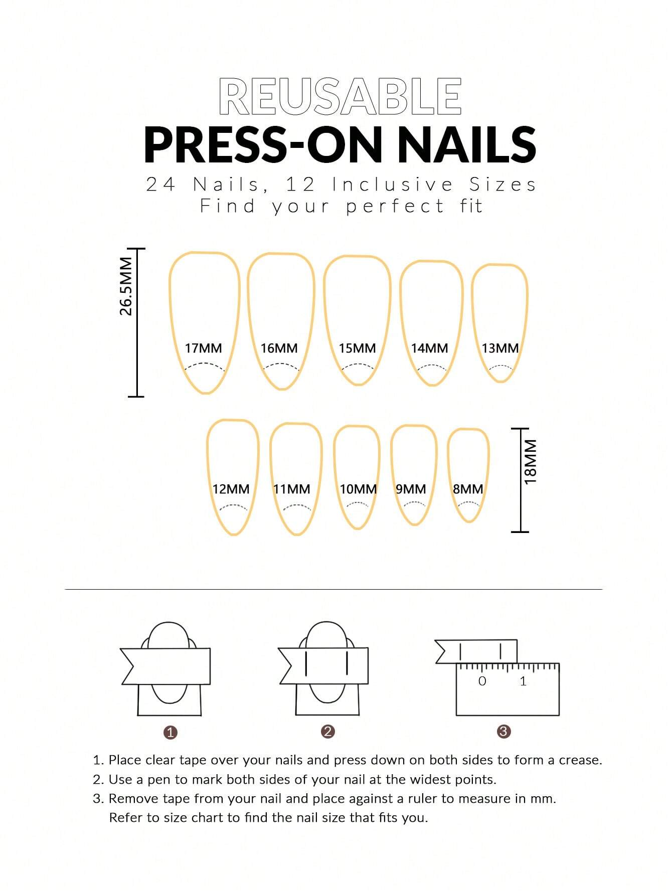 Shein 24pcs Long Almond-Shaped Press-On Nails