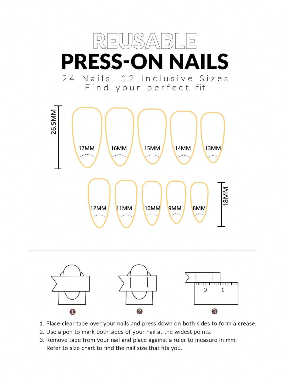 Shein 24pcs Long Almond-Shaped Press-On Nails