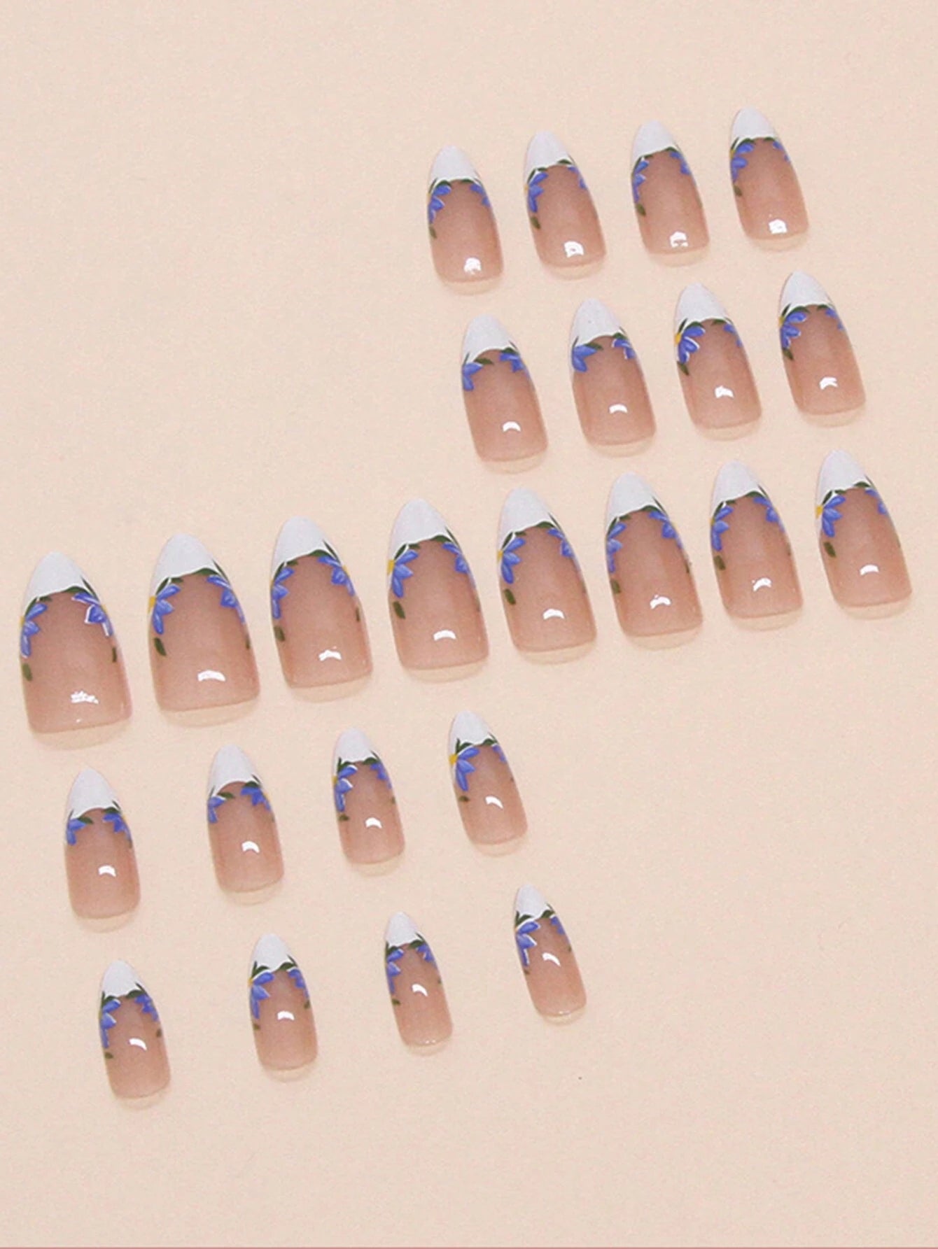 Shein 24pcs Long Almond-Shaped Press-On Nails