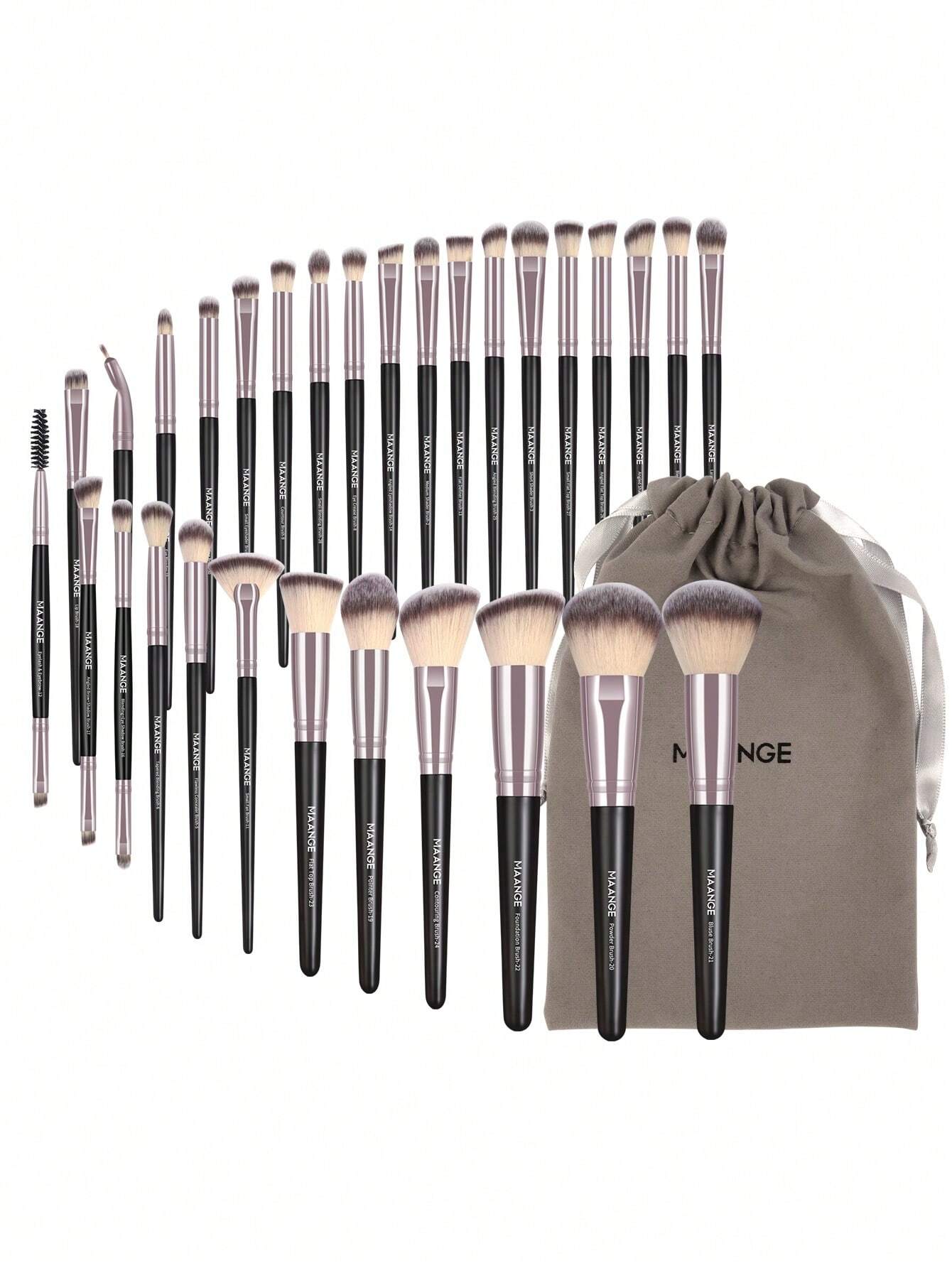 Maange 30Pcs Makeup Brush With Bag Black