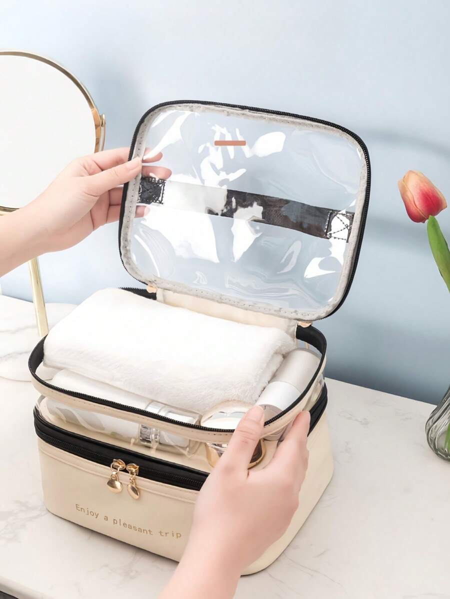 Shein 1 Piece Double Layer Large Capacity Cosmetic Bag