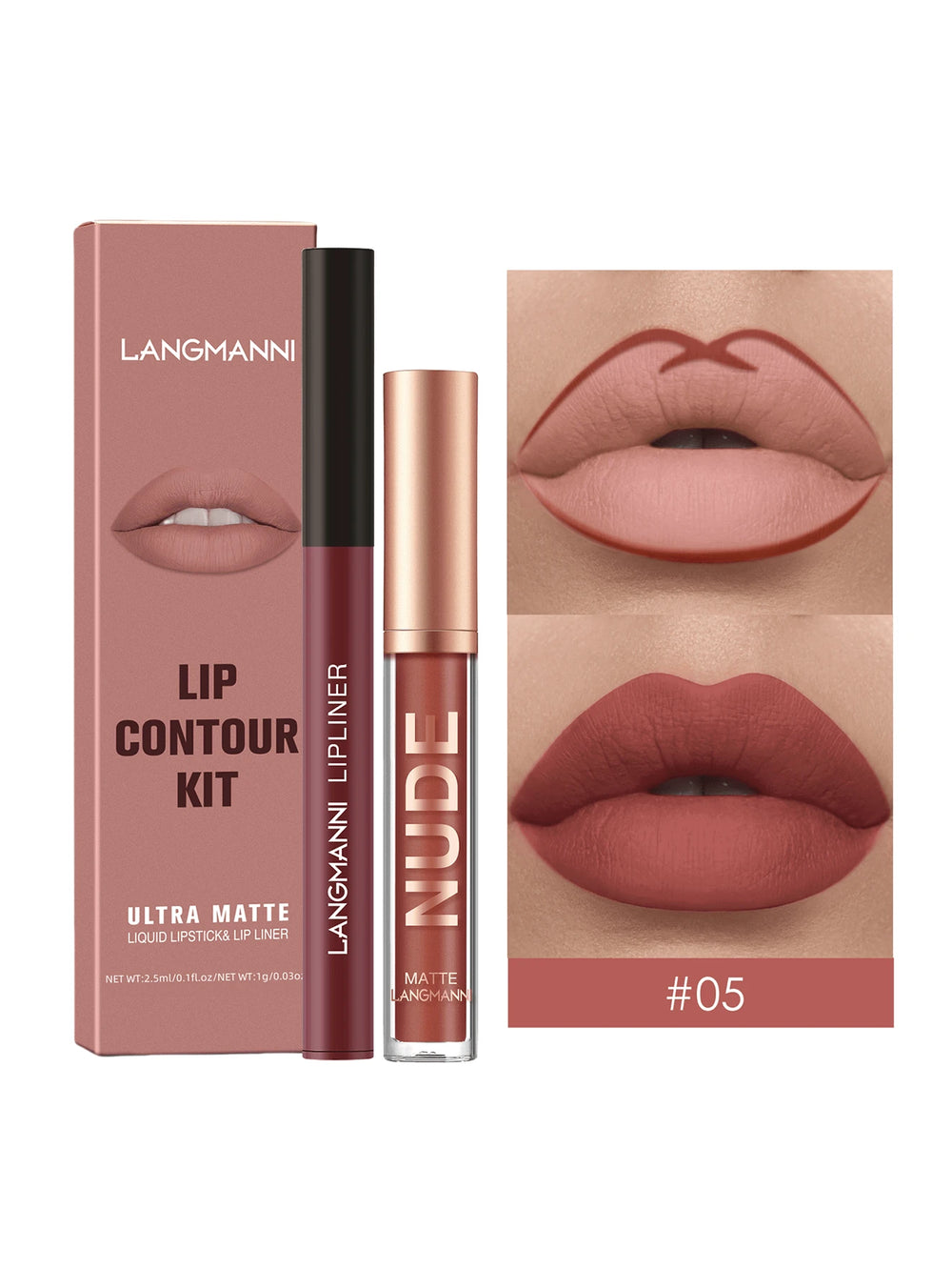 LANGMANNI Liquid Lipcolor 2pcs Lip Gloss And Lipliner