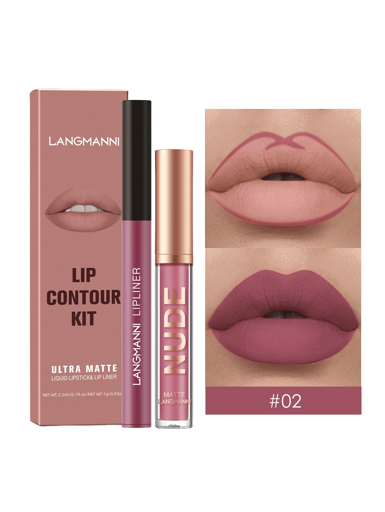 LANGMANNI Liquid Lipcolor 2pcs Lip Gloss And Lipliner