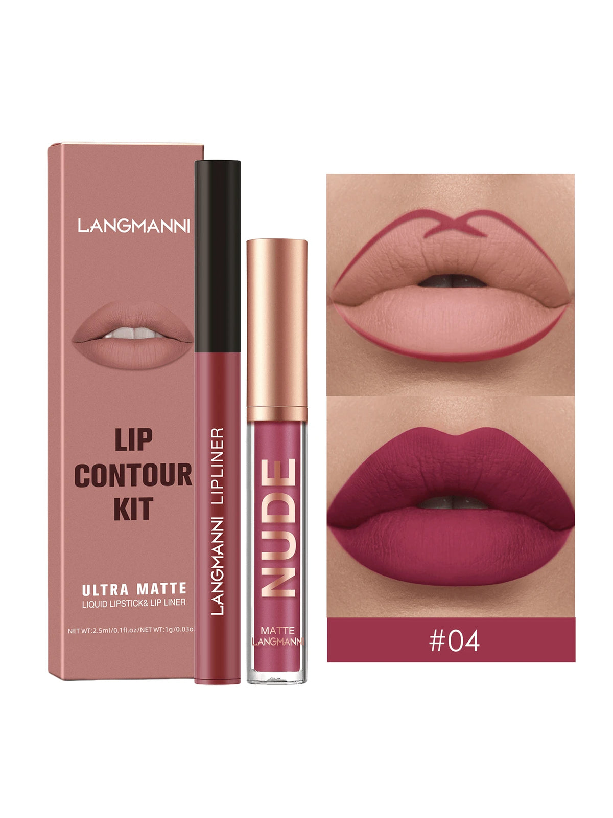 LANGMANNI Liquid Lipcolor 2pcs Lip Gloss And Lipliner