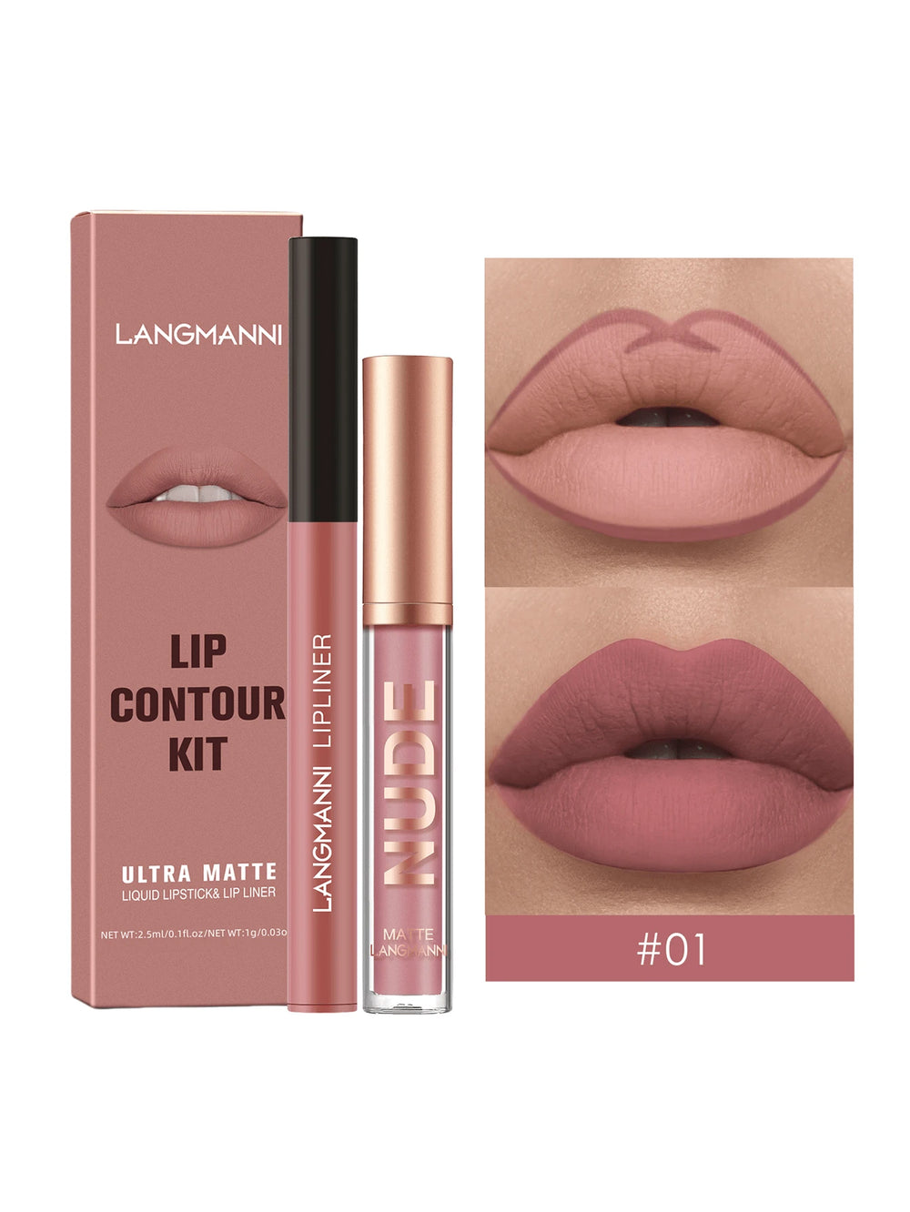 LANGMANNI Liquid Lipcolor 2pcs Lip Gloss And Lipliner