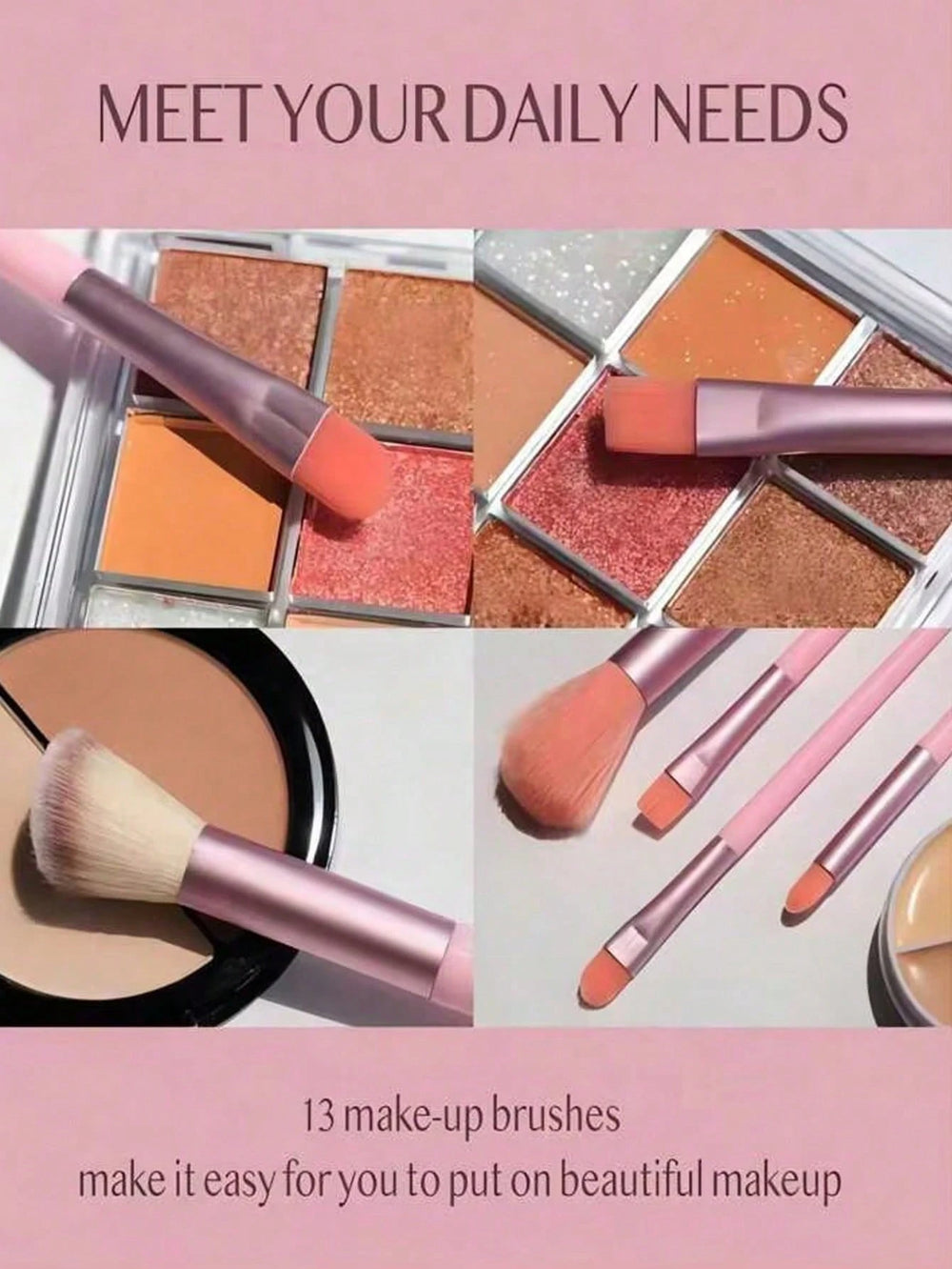 Shein 13pcs pink Makeup Brushes + Puff And Sponge