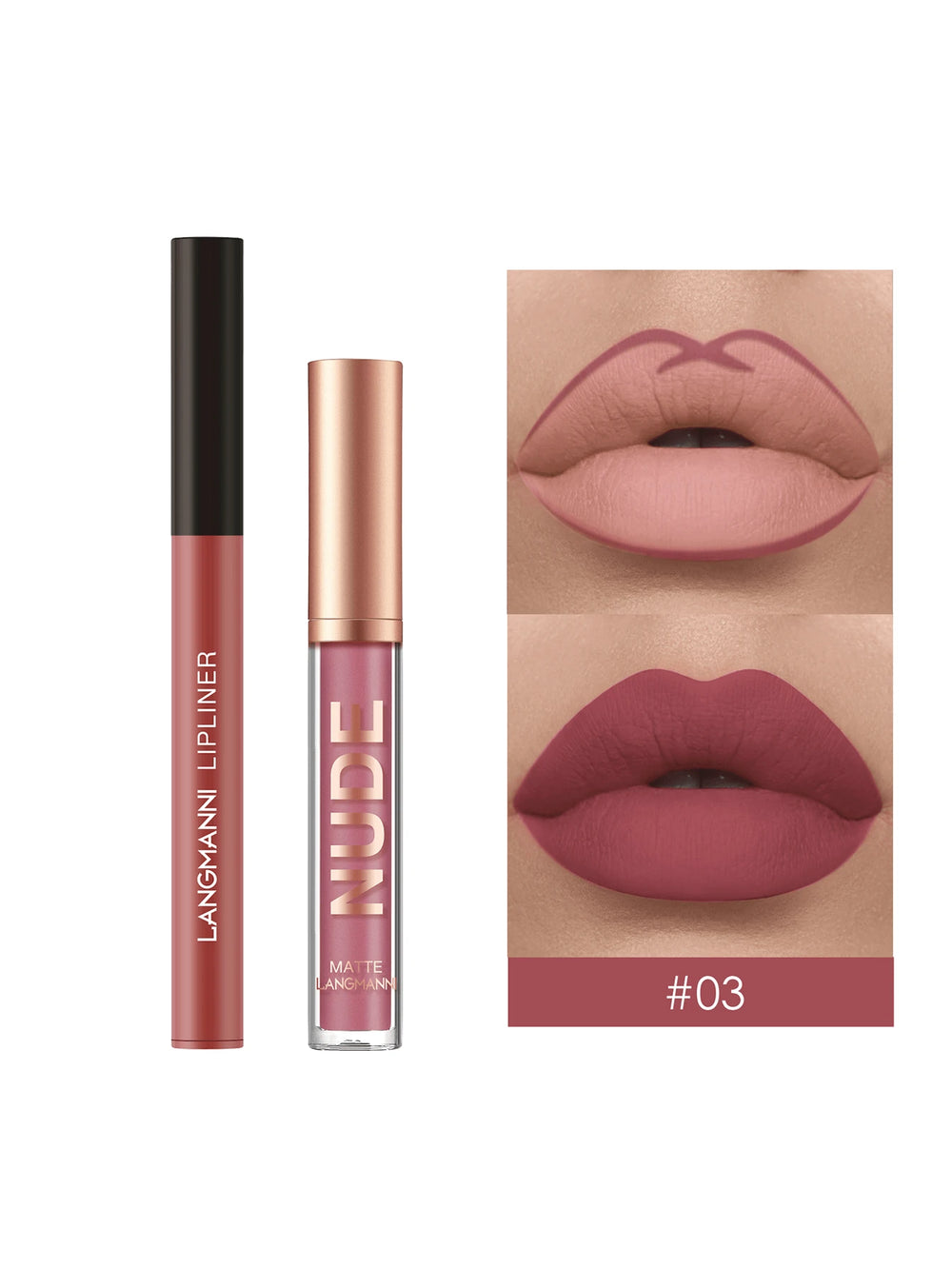 LANGMANNI Liquid Lipcolor 2pcs Lip Gloss And Lipliner