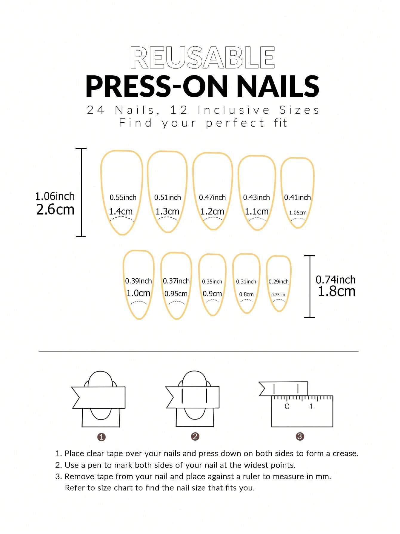 Shein 24pcs natural delicate Black French Tip Press On Nails Short