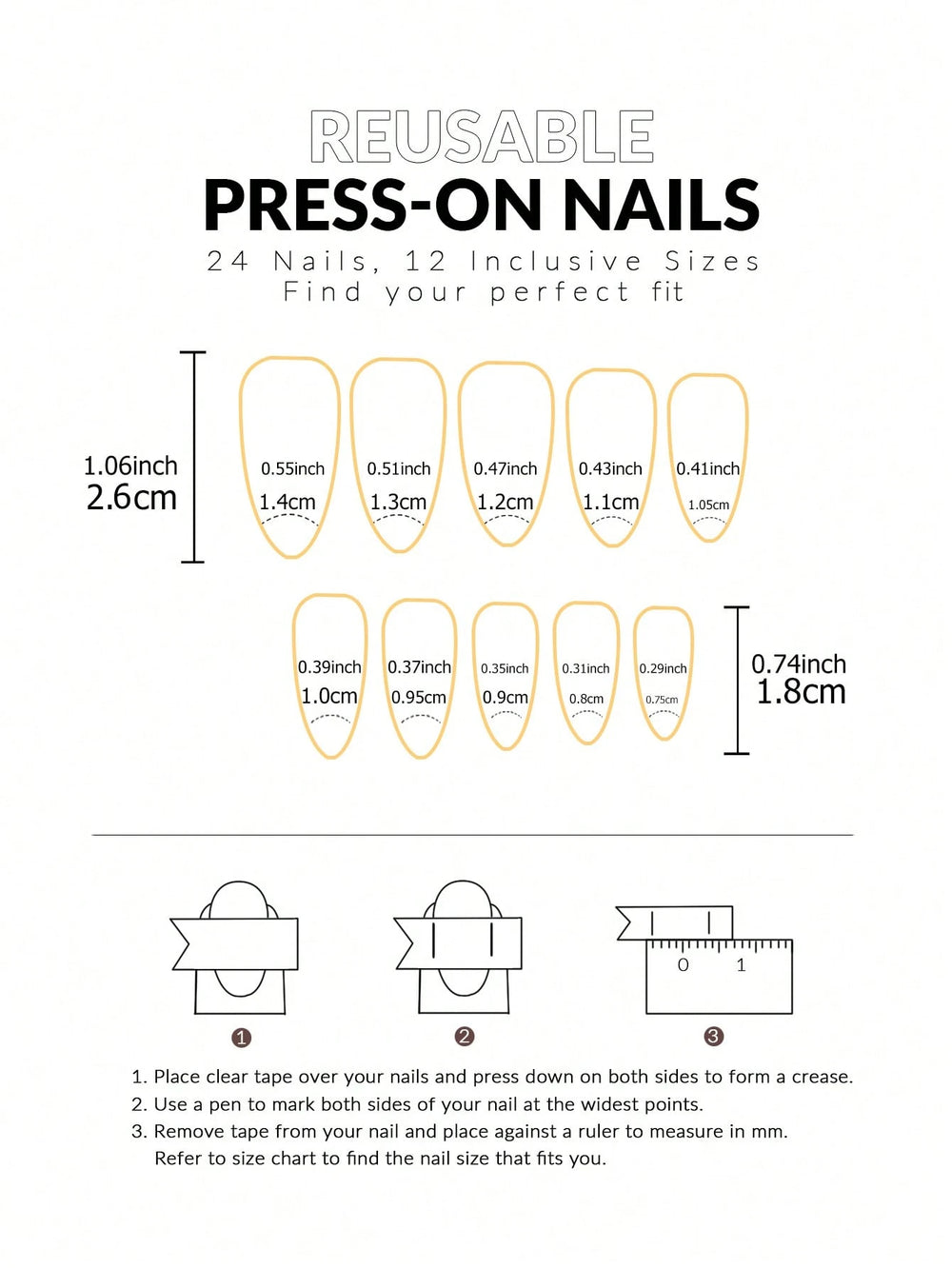 Shein 24pcs natural delicate Black French Tip Press On Nails Short