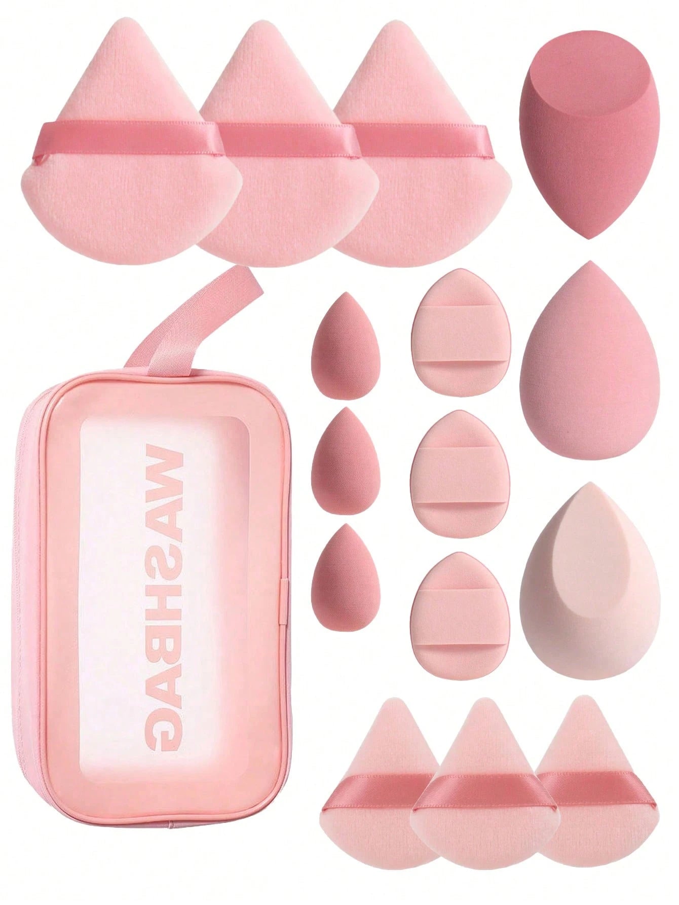 Shein 16 Large Makeup Sponge Set With Bag Pink