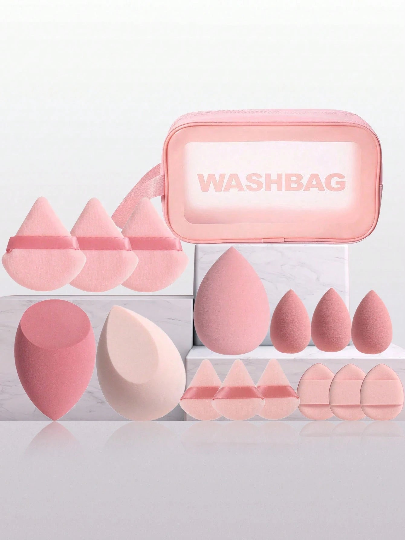 Shein 16 Large Makeup Sponge Set With Bag Pink