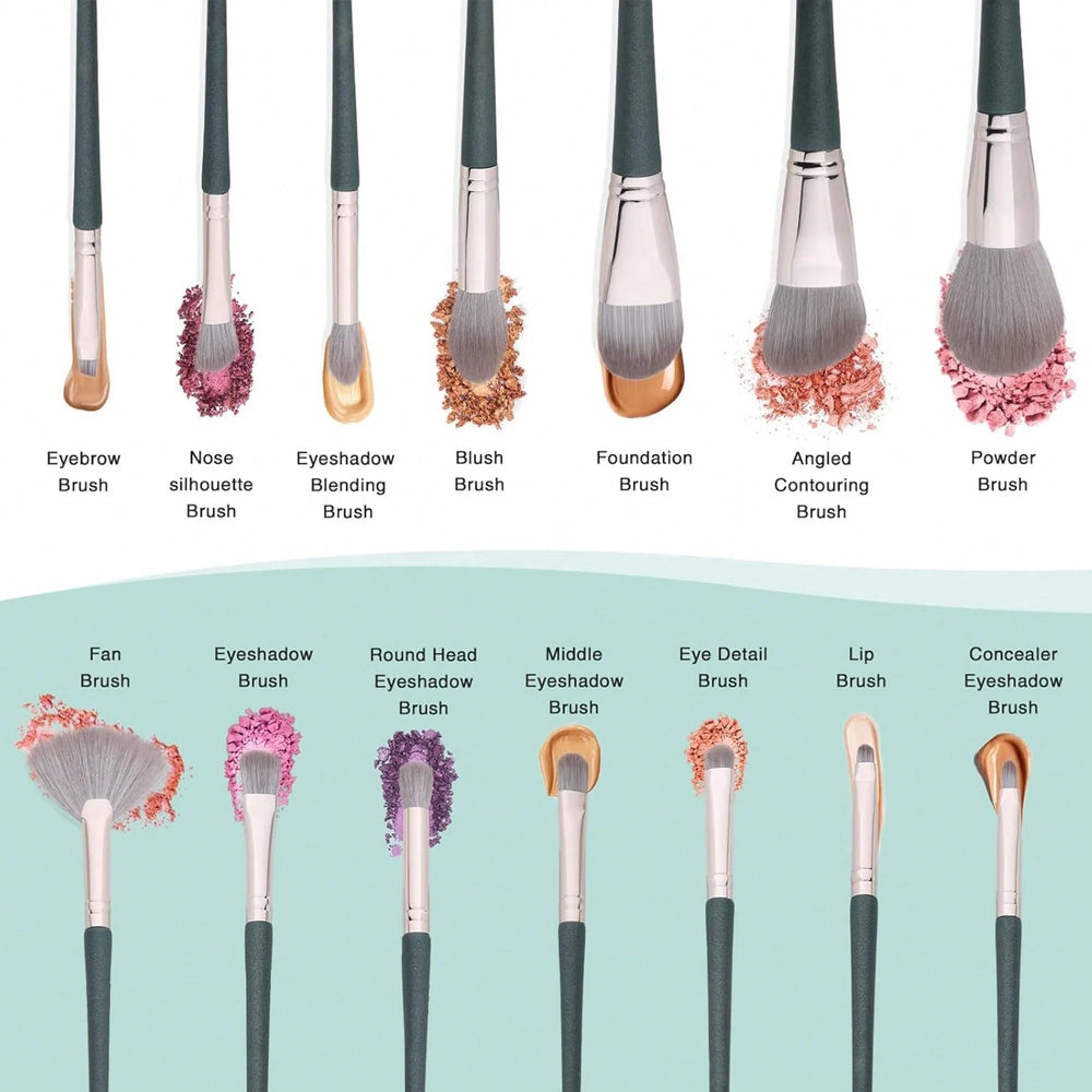 Mulynsie 14piece makeup brush set dark green