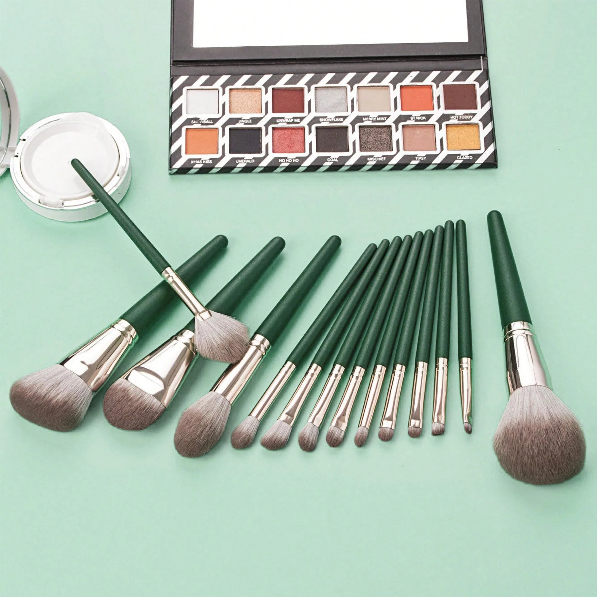 Mulynsie 14piece makeup brush set dark green