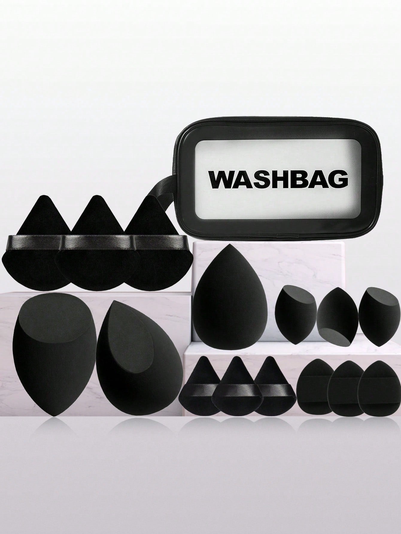 Shein 16 Large Makeup Sponge Set With Bag Black