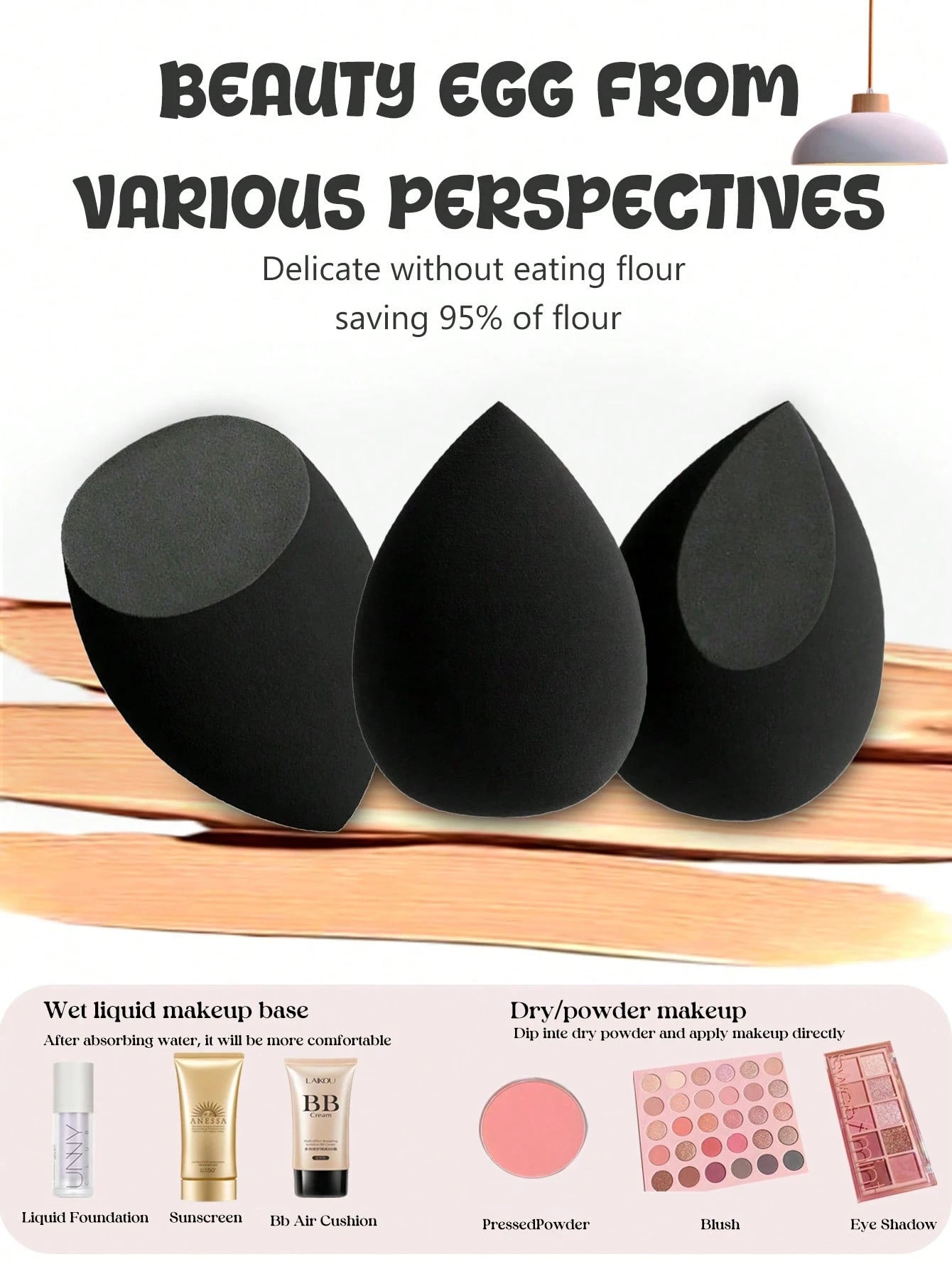 Shein 16 Large Makeup Sponge Set With Bag Black